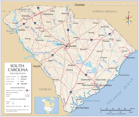 Map of so carolina - The geographical center of South Carolina is located at latitude 33.82 degrees North and longitude 80.91 degrees West. This basic map of SC (postal abbreviation for the State of South Carolina) shows Columbia, the capital city, as well as other major South Carolina cities such as Charleston and Greenville.